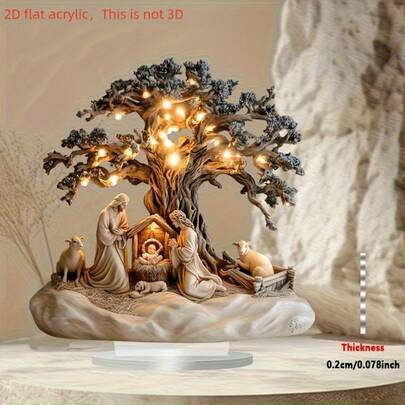 Decoração de Natal em acrílico estilo boêmio, 1 peça, 2D, plana, conjunto de presépio de mesa de 20 x 20 cm (inclui pastor e ovelha), adequado para casa, escritório, exposição em cafeterias, decoração multiuso para sala de aula | Decoração religiosa para casa | Arte de parede inspirada no estilo boho, 2D plana