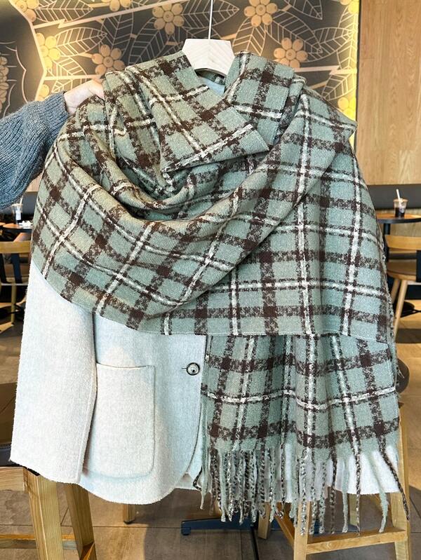 1 pezzo Sciarpa casual vintage in stile lussuoso in finta cashmere da donna - super morbida, calda e confortevole, non elastica, antifreddo, con eleganti nappe, adatta per l'autunno/inverno, scialle di moda