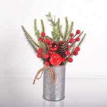 1pc Christmas Centerpiece Decor, Featuring Artificial Holly, Red Berries, Pine Cones, Assorted Christmas Ornaments, Glitter Balls, Country Style Planter Home Decor Christmas Decorations Room Decor Winter