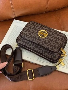 2025新款时尚经典百搭纯色PU防水材质菱形设计复古别致金属动物标志设计单肩包方形包字母图案装饰设计斜挎包适合购物，动物纹印花女士手提包