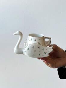 1 件陶瓷创意镀金天鹅咖啡杯碟套装，适用于家庭厨房、餐厅、客厅、户外、婚礼、派对、礼物、生日、圣诞节、纪念品 - 彩色 - 查看 6