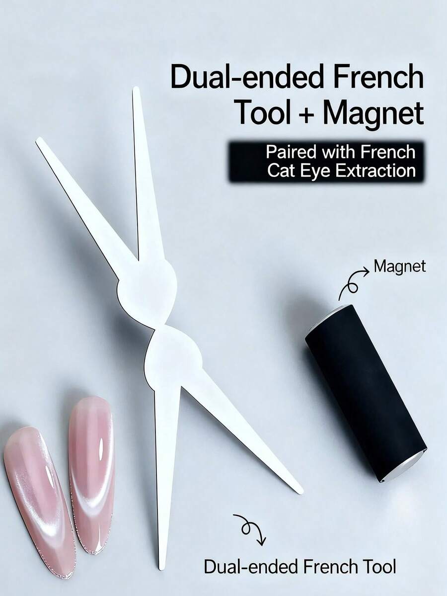 2 件套 X 形猫眼美甲磁铁套装打造法式指甲风格，双头铁片磁性美甲配件工具，美甲猫眼胶辅助工具美甲用品 - 彩色 - 查看 1