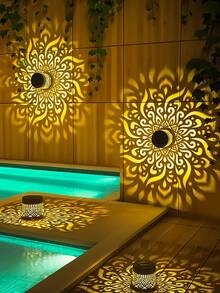 Solar Mandala Wall Lamp, Suitable For Holiday Parties, Projection Floral Lampshades For Thanksgiving, Christmas Party Atmosphere, Seasonal Garden Decoration, Landscape, Yard, Lawn, Deck, Path, Holiday Gifts. - màu ấm - Xem 5