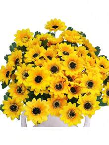 1 ramo (con 24 cabezas de flor en cada ramo) de ramos de girasoles artificiales. Hechos de plástico y en un estilo rústico y pastoril, estos ramos se pueden usar para la decoración de la sala de estar, la decoración del hogar y la decoración de bodas.