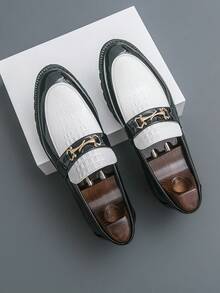 Plus Size Men's Patchwork Loafers, Business Casual Formal Leather Shoes, Slip-On Dress Shoes Suitable For Wedding, Nightclub, Party, Daily Wear, Fashion &