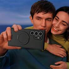 1pc Aunote High-Quality Luxury Litchi Grain PU Leather 360° Rotating Ring Holder Magnetic Protective Phone Case, Comfortable Surface, Smooth Rotating Ring Stand, Ideal For Streaming, Office, Photography, Supports Wireless Charging, Car Mount, Suitable Compatible With Samsung Galaxy S23 Ultra/S24 Ultra/S25 Ultra, Unisex Premium Gift - 黑色 - 查看 6