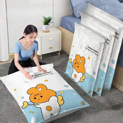 4 件/3 件/1 件/2 件可爱风格兔子真空储物袋节省空间袋真空密封袋、太空袋、真空密封袋适用于衣服、棉被、毛毯、床上用品家居旅行收纳装饰品节日装饰房间装饰家居装饰卧室装饰连衣裙裤子鞋子牛仔裤靴子裙子卧室、收纳袋、家居收纳、女式白色 T 恤、女式黑色裤子、女士冬装、连衣裙