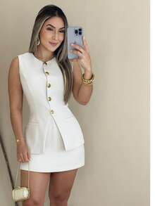 Women's Elegant Tailored Set, Vest, Shorts, Skirt - trắng - Xem 1