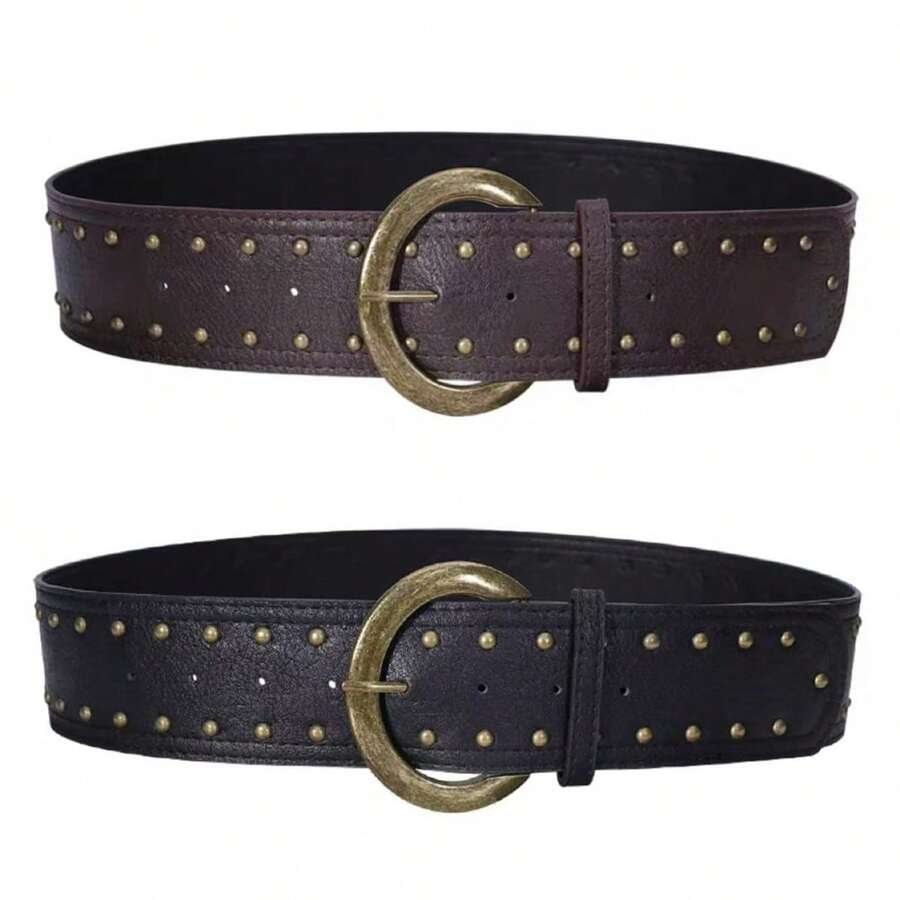 1pc Solid Color Vintage Punk Rivet Studded PU Leather Belt, Versatile For Women