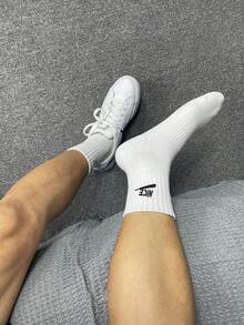 1/5/10 Perechi Șosete Unisex cu Litere în Culoare Solidă, Calde, Casual, Respirabile, Sport, Șosete de Casă, Șosete Moi și Confortabile din Bumbac, Potrivite pentru Toamna/Iarna Zilnică și La birou