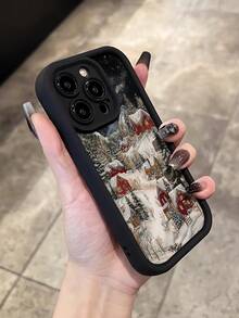 Christmas 1pc Unique Winter Snowy Landscape Pattern Black Perforated Anti-Slip Anti-Fingerprint Full Coverage Soft Phone Case Compatible With Iphone 16 ProMax/16/16 Pro/16 Plus/15/15 ProMax/15 Pro/11/12/13/14 ProMax/11 Pro/11 ProMax/12 Pro/12 ProMax/13 Pro/13 ProMax/14 Pro/14 ProMax/16 ProMax/16/16 Pro/16 Plus, Minimalist Creative Design