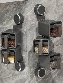 1 buc cutii transparente pentru condimente cu rotație de 360 de grade, montate pe perete, set combinat de borcane pentru condimente, pentru blaturi de bucătărie și depozitarea alimentelor, design ușor de lux cu ventuză, fără nevoie de perforator