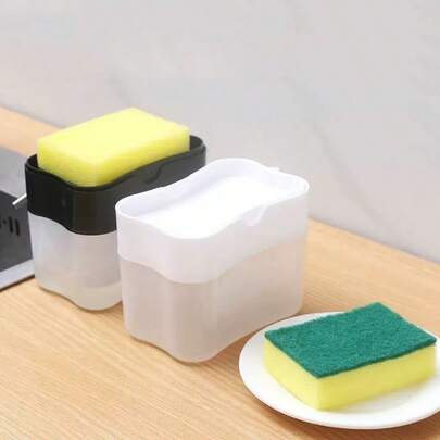 1 pieza Caja dispensadora de jabón líquido de tipo prensa, Dispensador de jabón, Soporte para esponja, Caja dispensadora de líquido lavavajillas de tipo prensa, Diseño innovador, Paño de cocina, Cepillo de limpieza, Caja pequeña para jabón líquido, Adecuado para el fregadero de la cocina