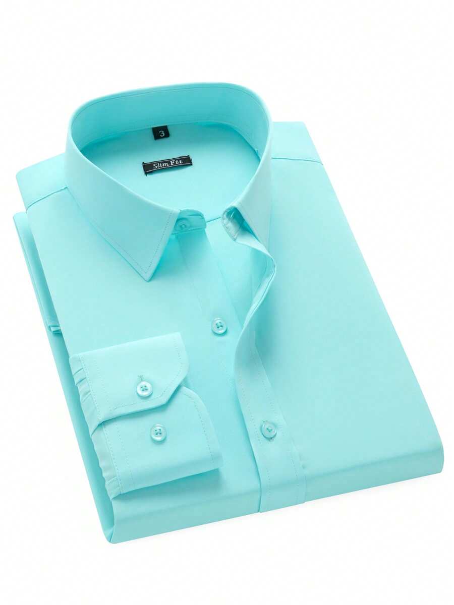 Rand paul Men's Slim Fit Long Sleeve Casual Elegant Microelastic Dress Shirt - 淺綠色 - 查看 1
