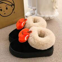 Süße Apfel Design Plüsch gefütterte rutschfeste, warme und dicke Sohle Hausschuhe für Frauen, Studenten, Winter