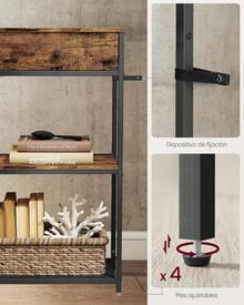 VASAGLE Mesa de Entrada Estrecha, Mesa de Consola de 3 Niveles, con 2 Cajones de Tela, 24 x 76 x 80, Marrón Rústico y Negro Tinta MLNT092K01 - 1 - Ver 8