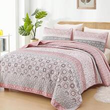 Boho Quilt Set King, Blue Bohemian Striped Patchwork Bedspread Coverlet Set With 2 Pillowcases, Lightweight Microfiber Floral Bedding Set 104*90, Boho Style - Hồng - Xem 4