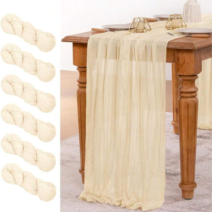 1/5/10/15pcs Cheesecloth Table Runner, Folded Tablecloth, Holiday Birthday Decorations Wedding Decorations Vacation House Decorations Party Room Table Decorations Beige Table Cover, Table Flag, Solid Color Table Cloth, Birthday Decorations Wedding Decorations Table Set, Party Decorations Table Skirt, Party Favors,Christmas Decoration