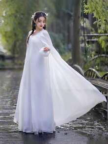 1 件婚礼雪纺披肩，半透明连帽斗篷，派对假日斗篷白色和红色秋季女士服装 - 彩色 - 查看 10