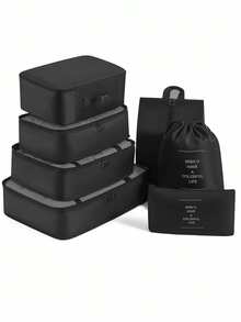 7 pièces/set + 1 pièce Grand sac de rangement de voyage, sacs de rangement étanches et portables, convient pour les voyages, les dortoirs, l'école, les vacances, avec sac à chaussures, sac à sous-vêtements, sac à chaussettes, sac à linge