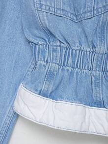 山茶花新款秋季女装时尚休闲拼接牛仔外套 - 淺藍色 - 查看 11