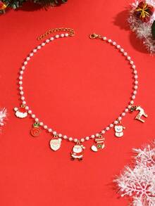 1pc Elegant Lady-Like Colorful Enamel Christmas Santa Claus, Snowman, Reindeer, Bell Pendant Necklace, Stainless Steel Chain, Adjustable Length, Suitable For Young Girls, Daily Wear, Birthday, Christmas, New Year Gift