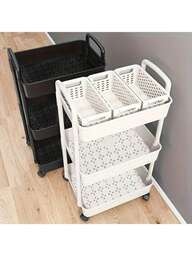 1 pieza Carrito de almacenamiento blanco de 3 niveles | Material de plástico + Ruedas giratorias de 360° | Almacenamiento multiescenario para cocina/baño/dormitorio, organizador de bandejas y cestas ahorra espacio