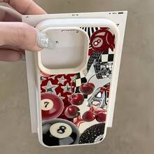 Billiards 1pc Minimalist White Leather Texture Pink Number 8 Pool Ball Pattern Phone Case, Compatible With IPhone 16 Pro Max, 15, 14 Plus, 13, 12, 11