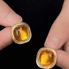 1 Pair Classic Square Candy Stud Earrings, 1 Pair Golden Sunflower Stud Earrings, Suitable For Valentine's Day Gift, Wedding, Engagement, Anniversary, Party Jewelry