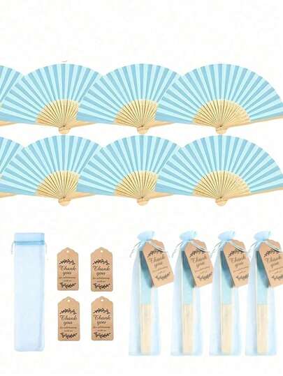 3/15/30pcs/Set Wood Folding Fan With Gift Bag Thank You Card Set, Thank You Cards, Bridal Bamboo Handheld Folding Fan, Single Party Wedding Bride Shower Decorations, Bridesmaid Bamboo Handheld Folding Fans, Single Party Photo Props,Bridesmaids Gifts And Wedding Decorations, Perfect Wedding Gifts, Wedding Decoration