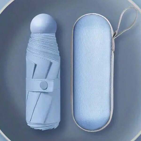 1 pieza Paraguas de cápsula para mujer con protección UV, 2 en 1 mini plegable de cinco pliegues ultraligero y portátil, adecuado para la escuela, la oficina, el hogar y los viajes