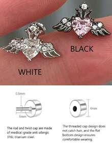 1 Stück hypoallergenes Titan-Stahl Ohrknorpel Piercing mit funkelnden Zirkonia Engelflügeln, barockes Design, geeignet für Ohrdurchbohrung