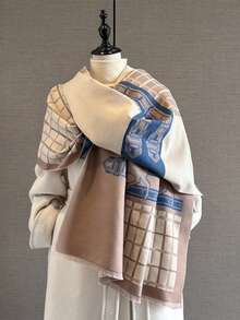 1pc 2025 Autumn/Winter New Plaid Horse Jacquard Scarf For Women, Office Shawl, High-End Versatile Warm Neck Wrap - Multicolor - View 3