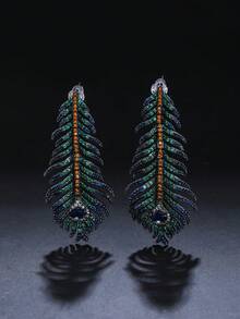 1 Cặp bông tai dài kiểu trang sức sang trọng đính đá Cubic Zirconia và lông vũ, bông tai thời trang cho nữ, thích hợp cho trang phục trang trọng, quà tặng sinh nhật và ngày lễ - Thả bông tai - Xem 3