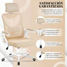 EveryKip® Silla Escritorio Ergonomica Ustable Con Reposaazos Beige Ruedas AntiArañazos Sillas Oficina Ejecutiva Con Reposabezas Cadeira Ergonómica Office Chair Papel Beige - Màu be - Xem 3