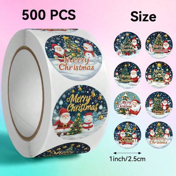500pcs/Roll Santa Claus & Penguin Stickers, Labels. Christmas Series Stickers, Size: 2.5 Cm / 1.0 Inch. Food Packaging Bag Sealing Labels, Kitchen Supplies Decorative Labels. Kids & Teens Stickers, Cute Stickers, Notebook Stickers, DIY Stickers, Inspirational Stickers. Bible Stickers. Round, Disposable, Applicable To Laptops
