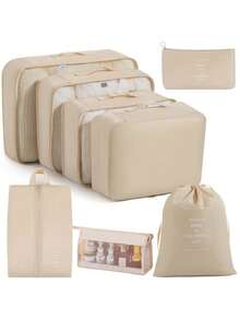 7 pièces/set + 1 pièce Grand sac de rangement de voyage, sacs de rangement étanches et portables, convient pour les voyages, les dortoirs, l'école, les vacances, avec sac à chaussures, sac à sous-vêtements, sac à chaussettes, sac à linge