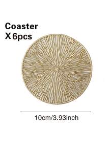 Placemats  Set Of 1/2/4/6/8 PVC Place Mats For Kitchen Table Indoor/Outdoor Washable Heat-Resistant Placemat Wipeable Dining Table Mats And Cup Coaster For Camping, Festival, Wedding, Party - Gold - View 10