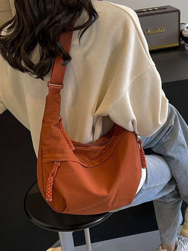 lulu kewen Bolso de hombro de nailon impermeable y con estilo de color a la moda, con estilo universitario simple y casual, correa ancha, diseño de múltiples cremalleras, adecuado para estudiantes, compras, uso diario, bolso de hombro para la escuela