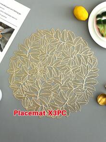 Placemats Set Of 4 PVC Leaves Place Mats For Kitchen Table Indoor/Outdoor Washable Heat-Resistant Placemat Wipeable Dining Table Mats For Camping, Festival, Wedding, Party - Gold - View 6