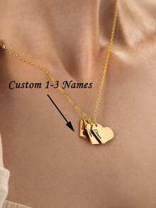 Personalized Name Necklace, Personalized Engraving Of 1-3 Names, Simple Square Pendant, Multiple Square Charms Can Be Customized, Necklace For Friends As Anniversary Gift, Handmade Customized Accessory Gift - Multicolor 2 - View 2