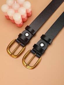 2pcs Women's Fashion Elegant Classic Buckle PU Leather Belt, Versatile For Dresses Solid Color Waist Belt For Daily Use