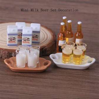 10pcs Mini Milk Cup, Milk Carton, Beer Cup, Beer Bottle, Realistic Miniature Dollhouse Decor, DIY Resin Craft Accessories, Pretend Play Home Ornaments, Home Decor