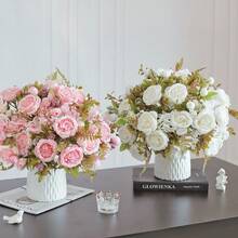 1 pieza/3 piezas Rosas artificiales, Hortensias, Ramos de flores mixtas de Peonías, Decoración de boda y novia, Materiales DIY para coronas, Fiesta de cumpleaños, Decoración del hogar, Jarrón, Jardín al aire libre, Regalo de Otoño y Año Nuevo