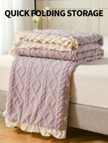 1 pieza Manta de cachemira falsa con ribete de encaje de alto gramaje a doble cara - Minimalista y de moda, ultra suave y resistente a las pelusas, tecnología cálida y amigable con la piel, versátil para dormitorio, sofá, oficina y exterior, regalo ideal para otoño/invierno