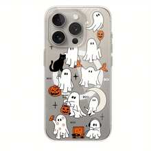 Funda transparente para móvil estilo Halloween con anillo magnético, compatible con phone 16, 15 Pro, 14 Pro, 13 Plus y 12. Funda transparente para móvil con diseño de calabaza y estampado negro, resistente a golpes y caídas, no se amarillea. Diseño festivo y espeluznante. Ideal para compras navideñas y usuarios. - transparente - Ver 1