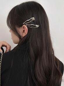 2pcs Women Minimalist Metal Silver Hair Clip,Hair Barrettes,Decorative Hair Accessories For Women Street Gold Head Piece Hair Clips Hair Claws, School Stuff - 金色 - 查看 4