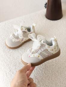 1 Pair Girls Princess Lace Casual Shoes, Soft Bottom Toddler Shoes, Autumn - Beige - View 1
