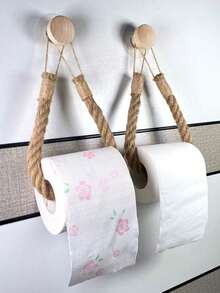 1/2pcs Wall Mounted Jute Rope Toilet Paper Holder, No Drilling Bathroom Jute Rope Tissue Roll Dispenser, Kitchen Wall Mounted Paper Towel Rack With Hooks, Suitable For Replacing Rolls - Modern Home Decor Bathroom Accessory