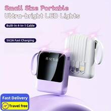 Mini Cute 13800mAh 5V2A Fast Charging Multifunctional Power Bank, Small Size Large Capacity, Rechargeable Portable Mobile Phone Charger, Built-In 4 Cables, Ultra-Bright LED Lights, Smart Digital Display, For IPhone 17 Pro Max/16 15 14, The Best Gift - Purple - View 2